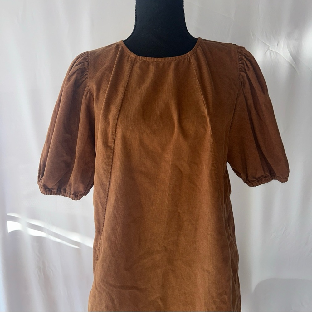 Velvet‎ By Graham And Spencer Anthropologie Puffed Sleeve Corduroy Brown Dress S - Picture 2 of 9